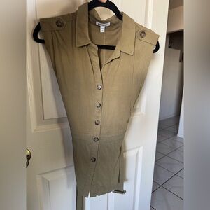Express Khaki Button-Down Sleeveless Shirt